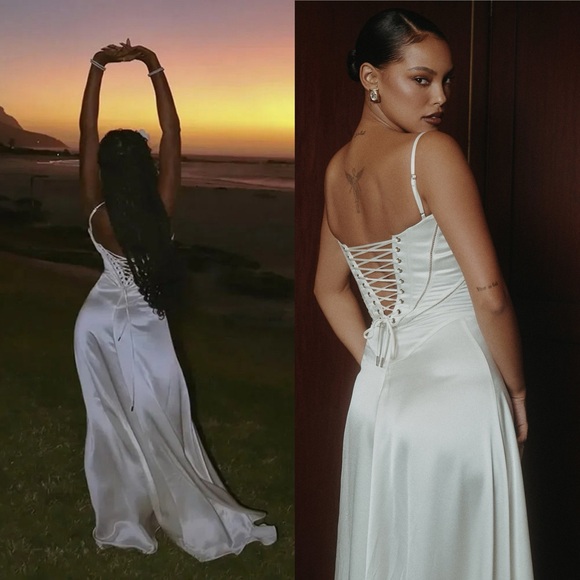 House of CB Dresses & Skirts - House of CB L A-C 'Anabella' Ivory Satin Lace Up Maxi Dress NWOT